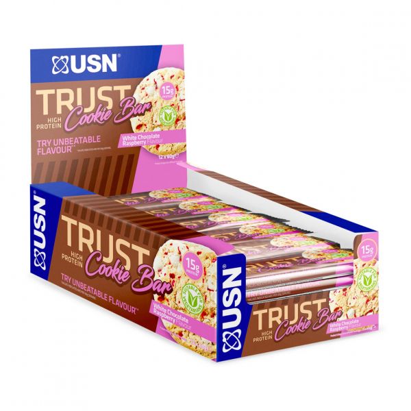 USN Trust Cookie Bar 12 x 60g - White Chocolate Raspberry - MHD 02.11.2022