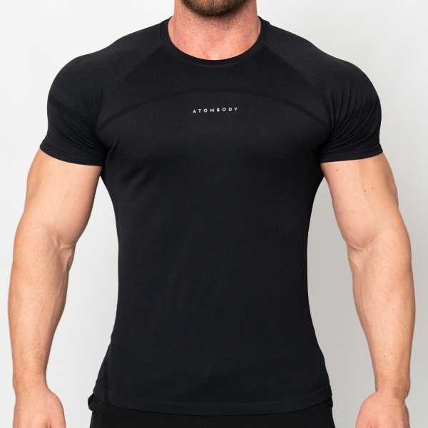 ATOMBODY Seamless T-Shirt für Männer, Schwarz